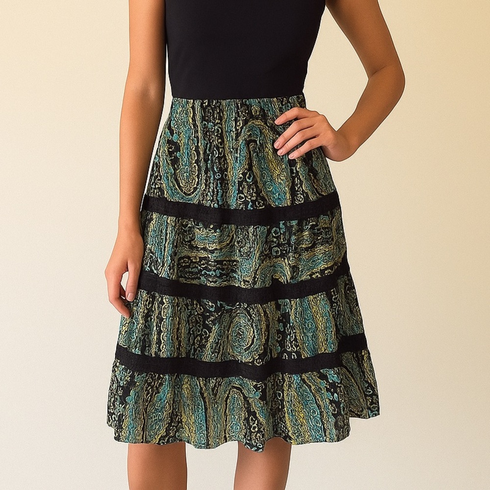 JohnPaulRichard Green Paisley Boho Midi Skirt – Size L (NWT)